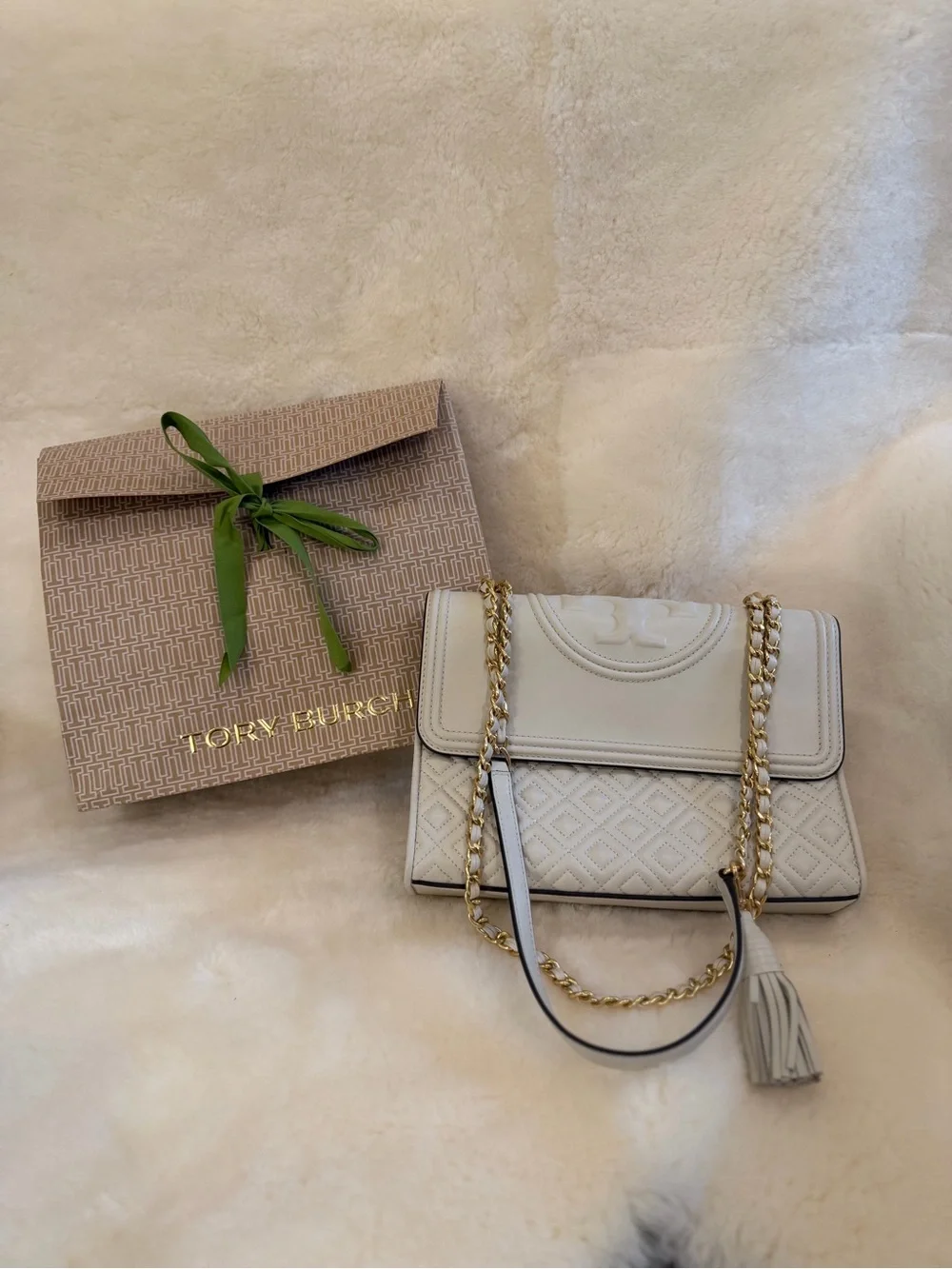 Tory Burch Fleming Luxury White leather bag Tory Burch shoulder bag crossbody
